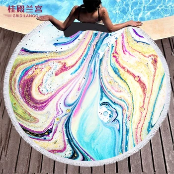 

GRIDILANGO Colorful Marble Gold Stripe Cutting Round Beach Towel Pink Green Rock Stone Towel With Tassel Swim Yoga Mat Dropship
