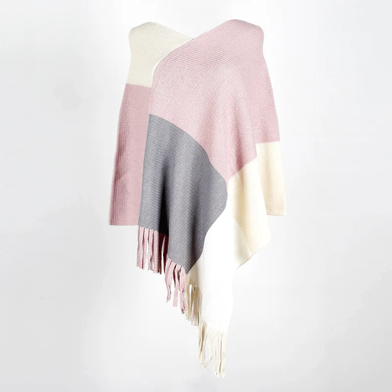 Pink ZADORIN клетчатое пальто с кисточками, накидка, корейский стиль, зимний теплый пуловер, вязаный свитер, мягкая одежда без рукавов, верхняя одежда розового цвета - Цвет: Pink