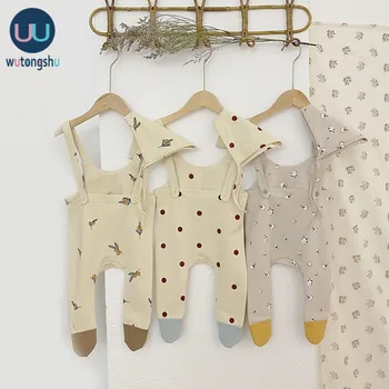 

Baby Rompers Autumn Newborn Baby Clothes For Girls Boys Sleeveless Printing Baby Jumpsuit+Hat Baby Clothing boy Kids Outfits