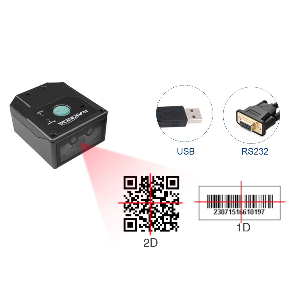 LV3000H-1D QR Datamatrix Fixed Mount Barcode Scanner ID Card Passport MRZ Reader USB/RS232 Port For Kiosk Cabinet Assembly Line