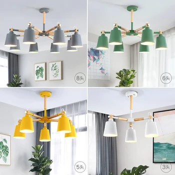 

Hot Ceiling Chandelier 3/5/6/8 Lights Living Room LED Chandeliers Lighting Macaron Lamp Nordic Lights Solid Wood Craft Lamps