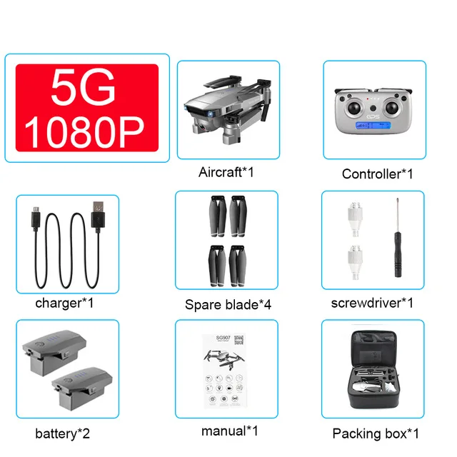 Drone SG907 HD drone GPS 4K 1080P 5G WIFI dual camera electronic anti-shake 50x zoom Quadcopter drone with camera VS E520S drone - Цвет: 1080p 2 battery