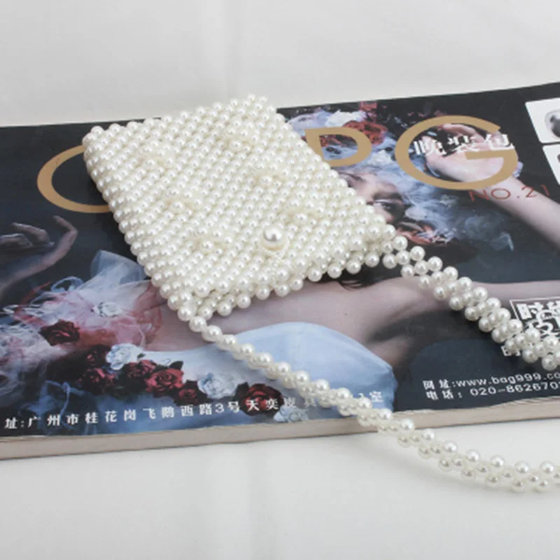 buy 2019 Imitation Pearl Beaded Flower Evening Bag Mini Hand Woven Shoulder Crossbody Bag Women Handbag BS88