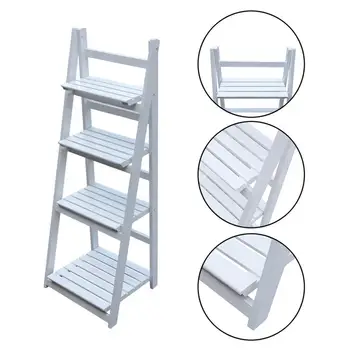 

4 Tier Wooden Garden Home Flower Balcony Shelf Ladder Display Free Standing Folding Flower Shelf Dish Rack Flower Stand