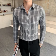 Британский стиль мужская клетчатая рубашка Осень Зима с длинным рукавом мужские повседневные рубашки Slim Fit Check мужские рубашки формальная одежда Блузка Homme