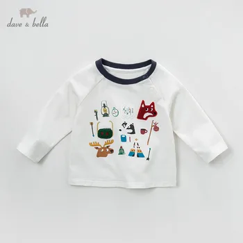 

DBJ12902-2 dave bella baby boys print tee pullover children long sleeve t-shirt infant toddler spring tops kids tees