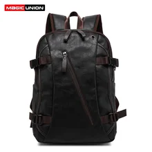 קסם איחוד גברים שמן שעווה עור תרמיל גברים מזדמן תרמיל & נסיעות שקיות המערבי מכללת סגנון איש תרמילי המוצ 'ילה zip גברים(China)