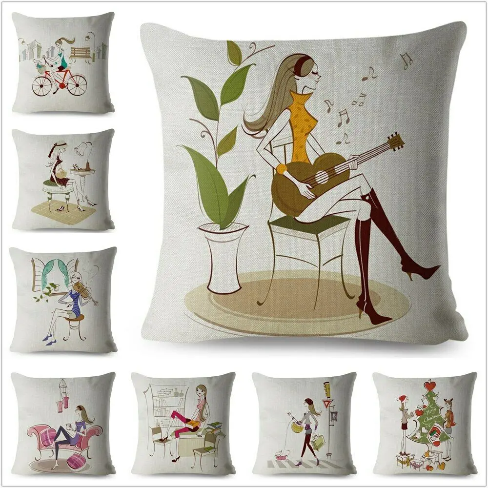

Nordic Simple style Beautiful Girl Daily Life Cushion Cover Sofa Decor Cartoon