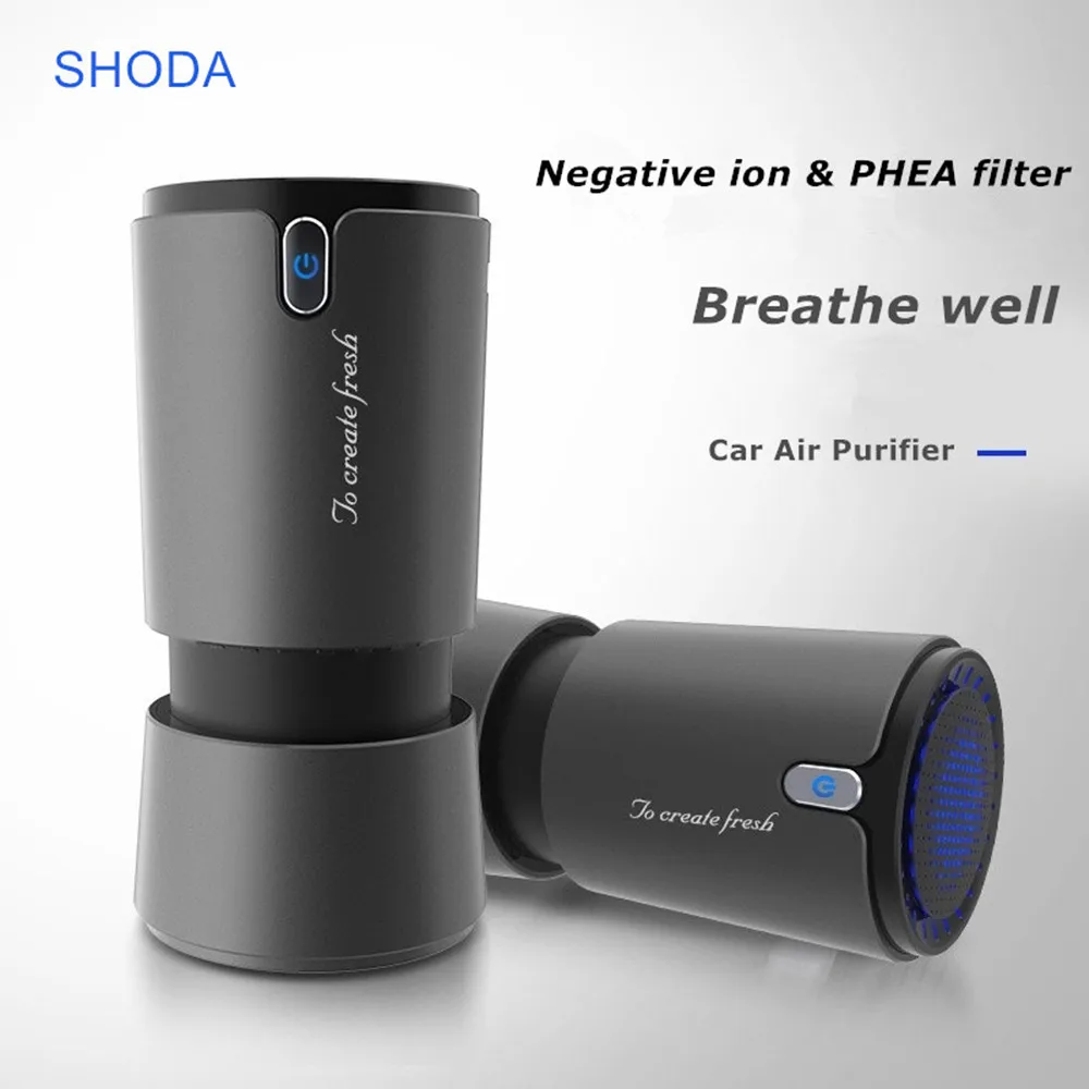  SHODA Car Air Purifier with Negative Ion Hepa Filter Fresh Portable USB Design Cigarette Smoke Ioni