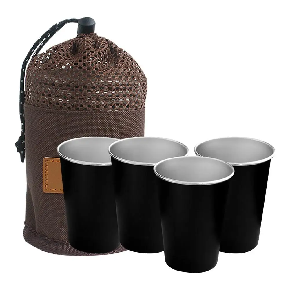 4PCs Camping Cup Stainless Steel Cups Set 350ml for Outdoor Barbecue Party - Цвет: Black
