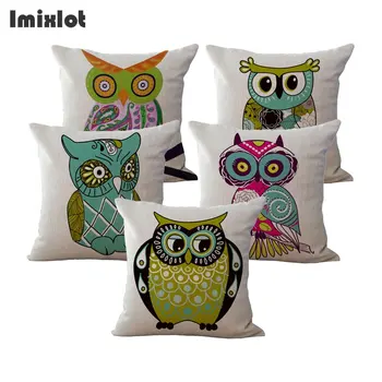 

Colorful Cartoon Series Funny Owl Cushion Cover Cotton Linen Birds Printed Throw Pillowcase Covers For Home Decor Sofa Chair Bed