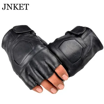 

JNKET Fashion Men Black 100% Genuine Sheepskin Leather Gloves Fingerless Tactical Gloves Outdoor Sports Cycling Gloves