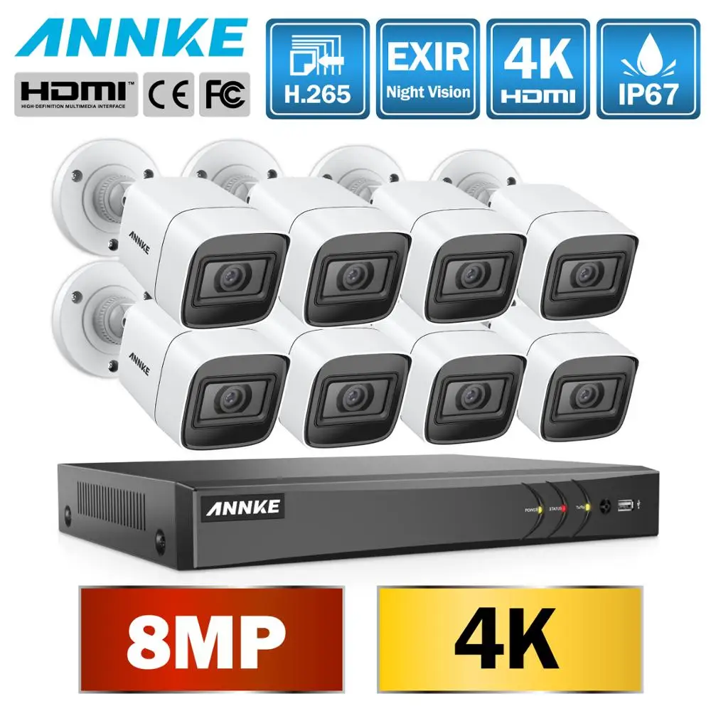Najtaniej ANNKE 4K HD ultra przejrzysty 8CH System bezpieczeństwa wideo H.265 + DVR z 8 sztuk 8MP IR na zewnątrz odporne na warunki atmosferyczne CCTV kamera monitorująca zestaw