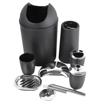

6PCS Bathroom Accessory Set Washing Tools Bottle Mouthwash Cup Soap Toothbrush Holder Toilet Brush Trash Can Household Articles