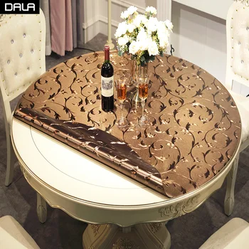 

DALA Round Retro copper PVC Tablecloth Waterproof Soft Glass PVC Table Cover Mat for Home Decoration Dining Table Placemat