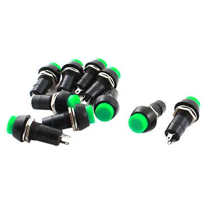 

10Pcs SPST Type Momentary Control Green Push Button Switch AC 250V 3A