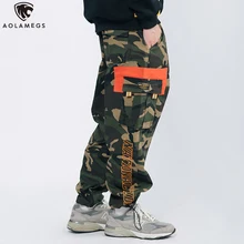Aolamegs мужские брюки большие спортивные брюки с карманами эластичный пояс пэчворк брюки карго Ретро универсальные Стиль Повседневная Уличная уличная одежда