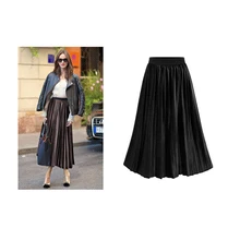 Плиссированные зимние новые юбки с высокой талией женские черные однотонные элегантные юбки до середины икры винтажная повседневная женская зимняя одежда