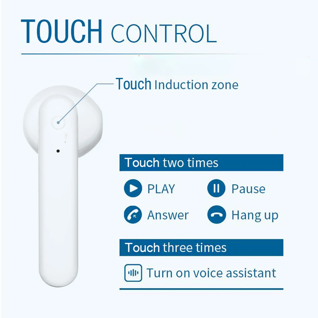 TWS Wireless Bluetooth 5.0 Earphones HD Earbuds Voice Control Headsets Wireless Headphone For IOS Android Windows Smartphone