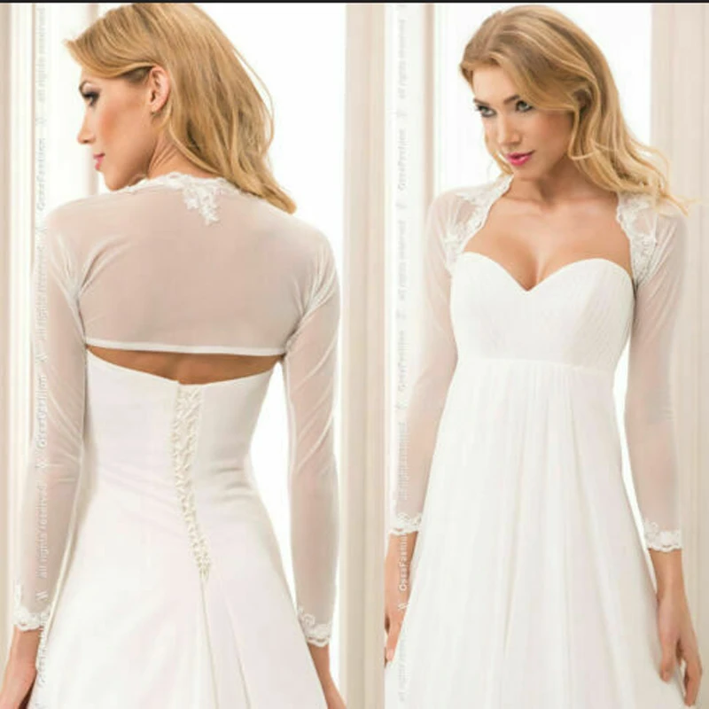 

Long Sleeve Wedding Boleros Appliques Bridal Short Top Women Jackets Wrap Shrug Cape