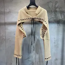 Новая женская мода длинный рукав стоячий воротник шнурок свитер 1225