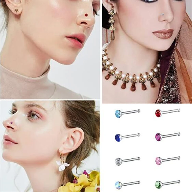 Surgical Steel Nose Rings nose rings piercing jewelry nose studs body piercing earrings metal jewelry body piercing jewelry body jewelry body piercing kit Kit Hypoallergenic Studs Crystal Body Piercing Jewelry Accesories For Women Men 1Set 24pcs 1.8/2.5/3mm