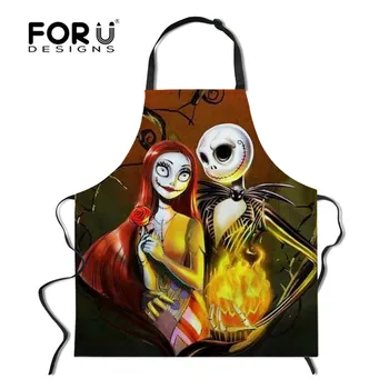 

FORUDESIGNS The Nightmare Before Christmas Print Cooking Kitchen Apron Unisex Chef BBQ Hairdresser Aprons Bibs Adjustable