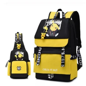 

Action Large Pikachu Backpack with USB Charge Line Student Schoolbag Cute Cartoon Pikachu Couple Bags Quality Canvas Bag Gift
