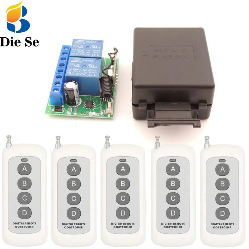 

433MHz Universal Long Range Wireless Remote Control Switch DC 12V 10Amp 2 gangs rf Relay Receiver for garage \ lamp Controller