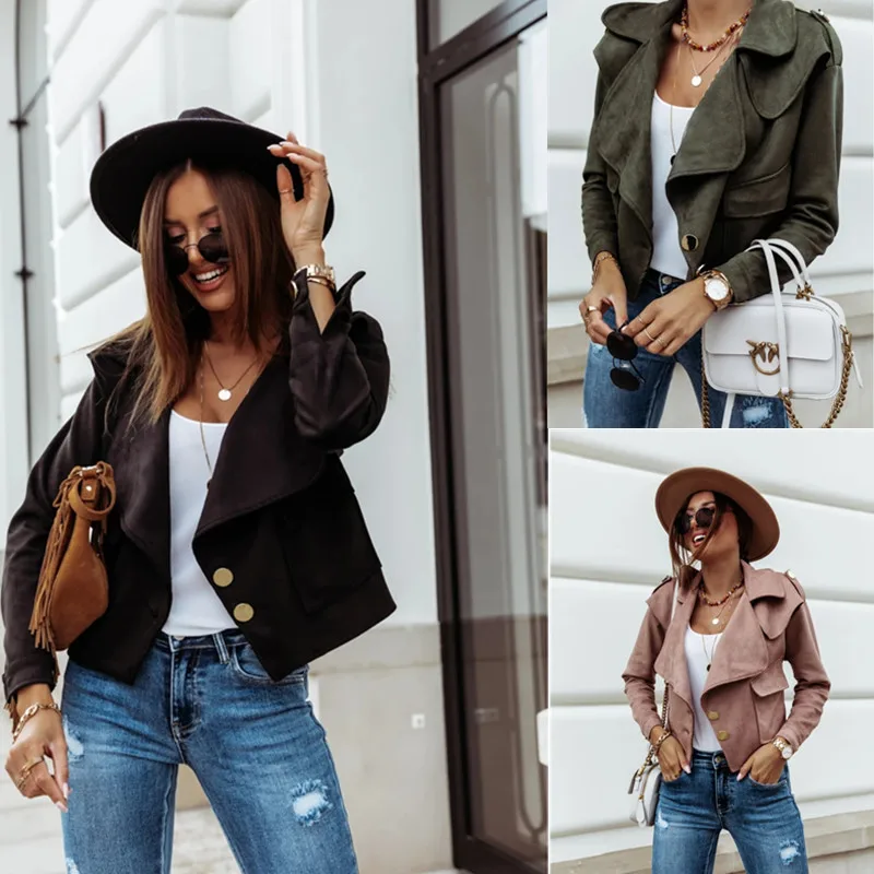 Autumn / winter 2020 long sleeve Lapel deerskin Button Jacket Small Coat woman women jackets | Женская одежда