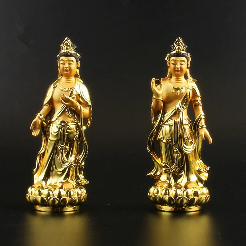 

12.5cm East Three Bodhisattva Buddha Statue,Plated Gold Resin Exquisite Sweeping Demon Figurines Home Putting Decoration