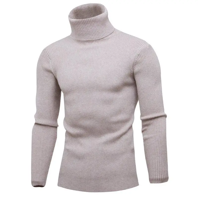 Высококачественный теплый мужской свитер с высоким воротом, модный однотонный вязаный мужской свитер, повседневный тонкий пуловер, мужской топ с двойным воротником
