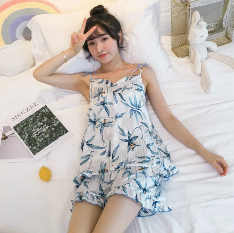 

Summer Imitated Silk Fabric Sexy Camisole Set Pajamas WOMEN'S Shorts Sunken Stripe Vest Silk Home Wear