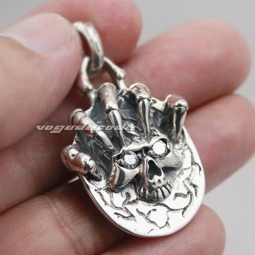 Solid Claw Skull 925 Sterling Silver Mens Biker Pendant Biker Jewellery