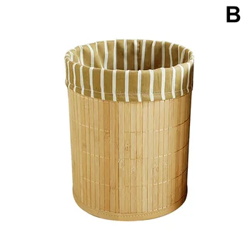 

HOT Folding Round Bamboo Storage Basket with Washable Cloth Liner for Home NDS