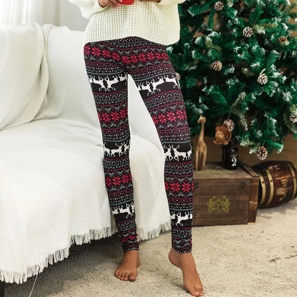 Рождественские лосины с изображением лося Для женщин рождественские, с принтом Высокая Талия Эластичные леггинсы Повседневное Фитнес брюки Для женщин рождественские домашние леггинсы Mujer