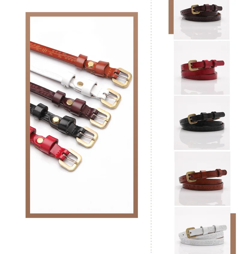 Vintage Style Cow Genuine Leather Printing Thin Women Casual Belt Cummerbund For Girl Pin Buckle Belts For Women AD0894