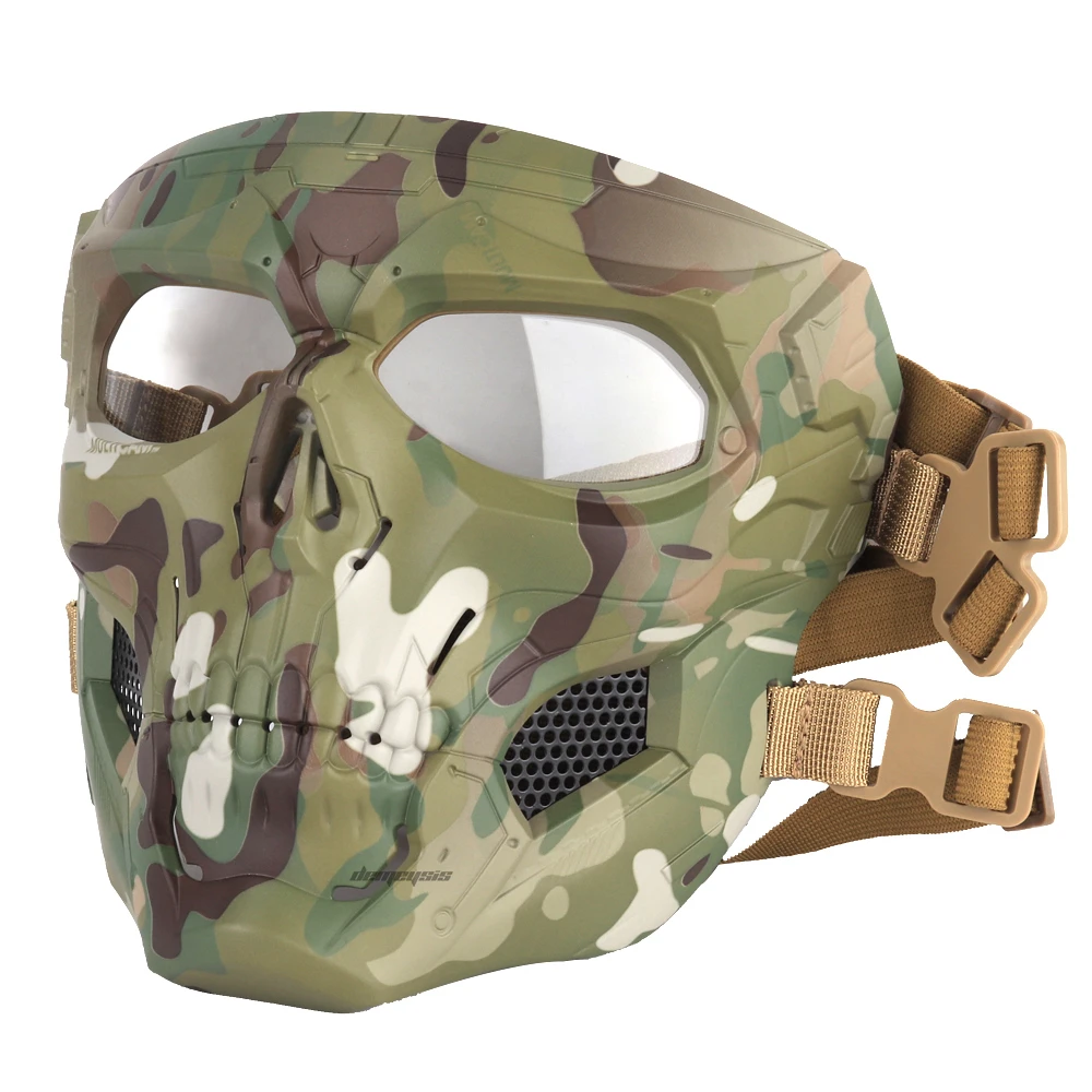 Наружные охотничьи маски, полное лицо, военная страйкбольная пейнтбольная маска, полупрозрачные линзы, защитная тактическая Боевая маска CS для стрельбы из черепа - Цвет: multicam