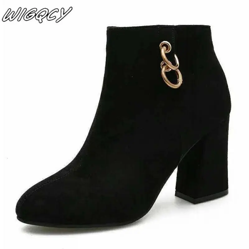 Plus velvet booties female 2019 winter new suede single boots
highheeled bare boots Pointed fashion boots matte women boots tide