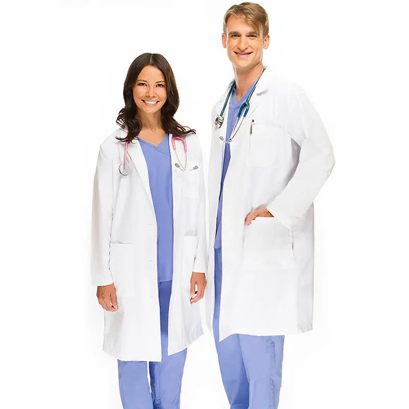 Quality Doctor’s Coat Cotton Unisex Nurse Hospital Medical Uniforms White Lab Coat Work Tops Clothes Customize for Men and Women