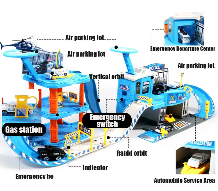 Детская автостоянка, игрушка, многослойный трек, автомобиль, сплав, самолет, полицейский инженерный грузовик, пожарная машина, серия, игрушечные машинки