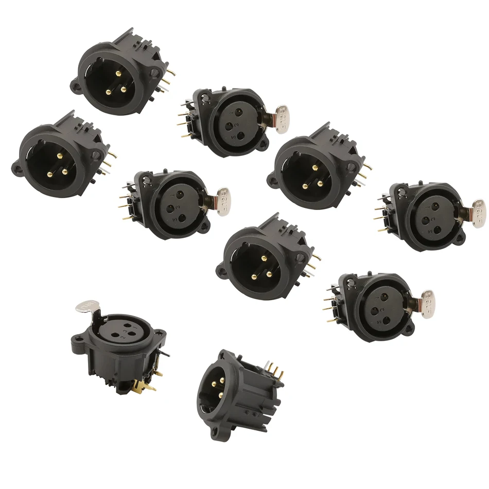 Xlr Conector de Tomada Chassi de Montagem de Painel Pcb Ângulo Reto Polos Xlr Adaptador de Entrada de Áudio Macho & Fêmea 10 Peças 3pin