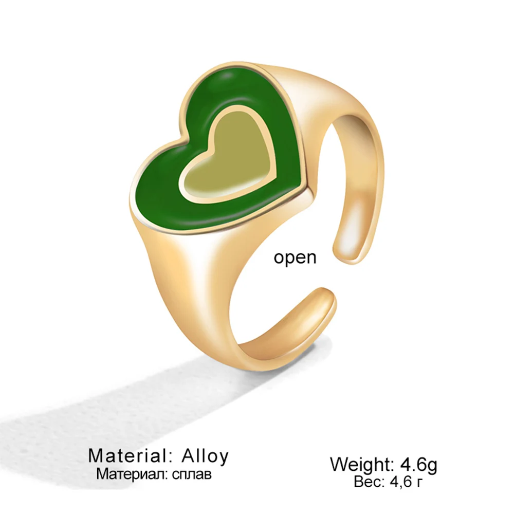 Finger Ring Sparkling Heart Ring Creative Cute Colorful Double Layer Love Heart Ring Vintage Drop Oil Metal Heart Rings For Women Girls Fashion Jewelry