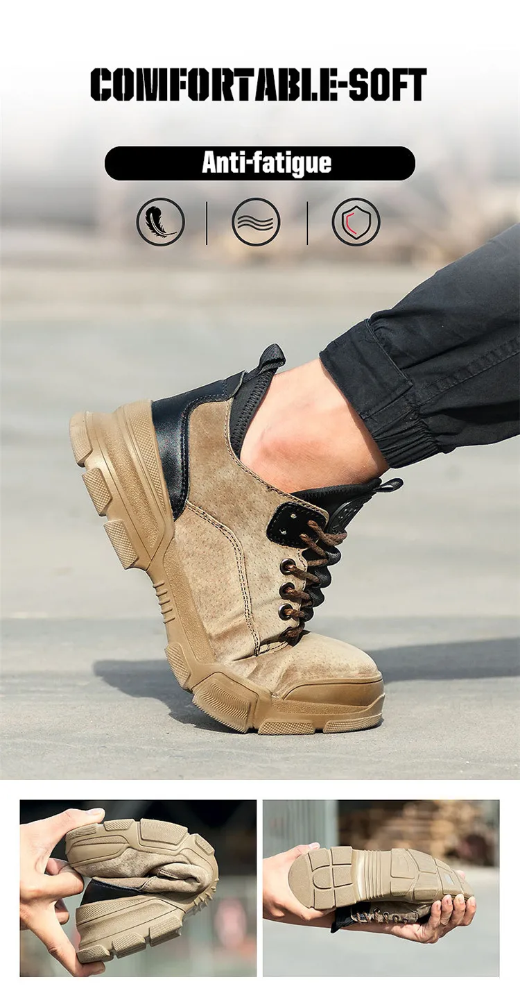 Размеры 36-48; Рабочая обувь из натуральной кожи со стальным носком; мужские рабочие ботинки для выживания в пустыне;# YD806