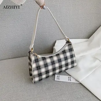 

Vintage Plaid Leather Women Handbag Tote Underarm Shoulder Bag Female Korean Classic Elegant Crossbody Shoulder Bag