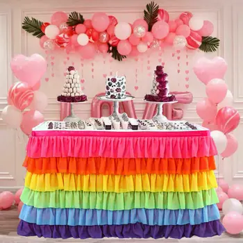 

Multicolor Table Skirt Cover Birthday Wedding Hotel Festive Party Decor