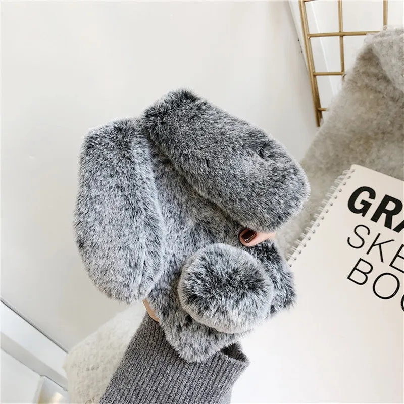 For Huawei P40 Pro Honor 20S 20 10 lite 9X 8X Case Fluffy Rabbit Silicone Bunny Plush cover P Smart Z Y6 Y7 Y9 2019 | Мобильные