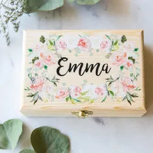 Изготовленный на заказ для девочек в цветочек Подарочная коробка ювелирных изделий для свадьбы, с цветочным узором и деревянный ящик для свадьбы свадебные вечерние подарок имя коробка