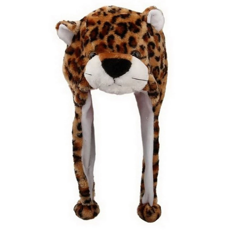 Adult Kids Winter Cute Plush Animal Character Beanie Hat with Pom Pom Ends Long Straps Funny Stuffed Toy Earflap Cap Cosplay 