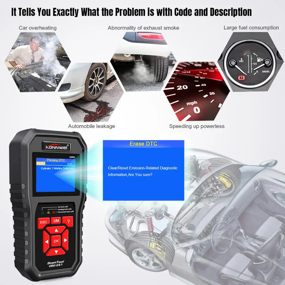 Kopen KONNWEI KW850 OBD 2 Diagnostiek Auto Diagnose Scanner OBD2 Scanner Beter Dan Launch CR5001 In Russische Auto Diagnostic Tool